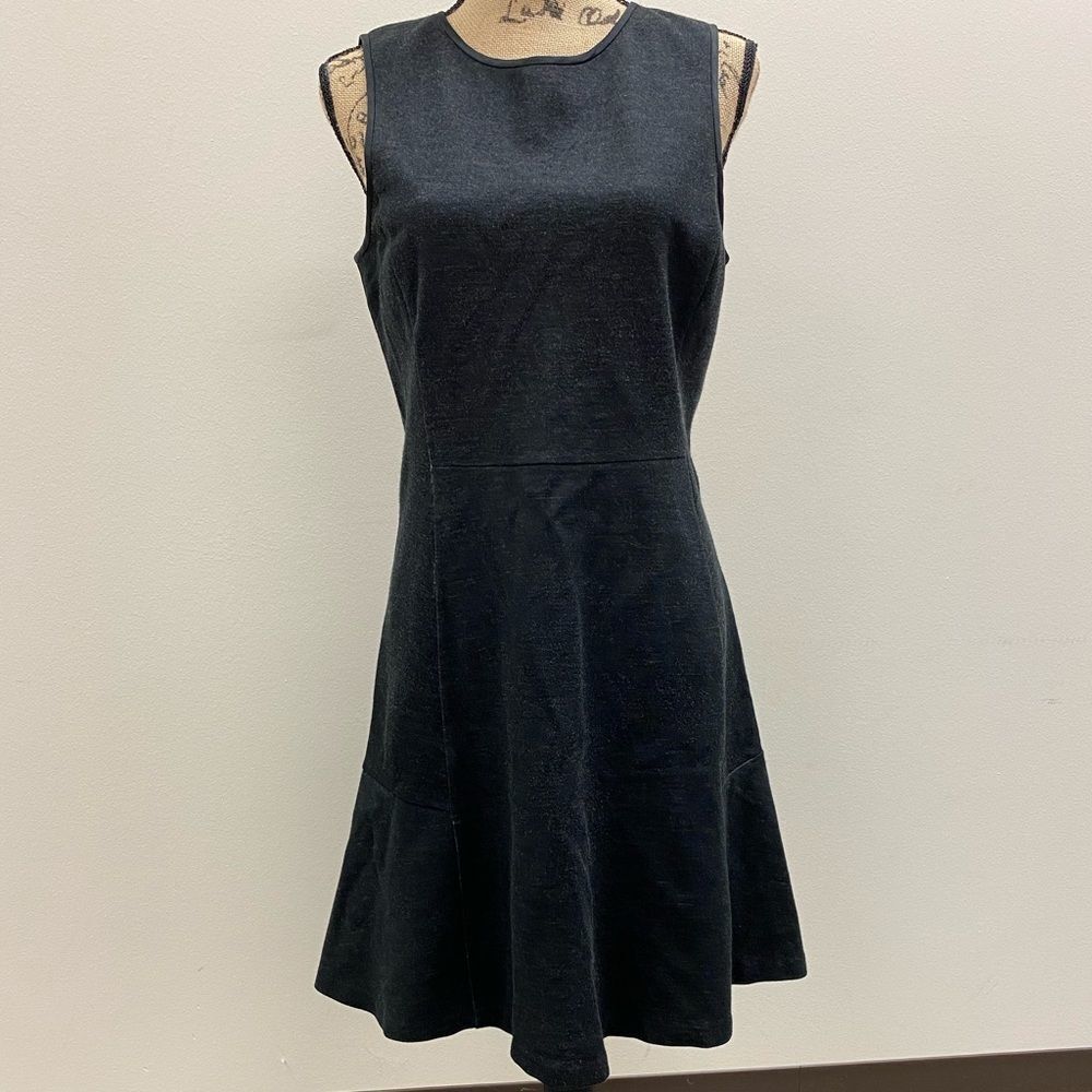 Theory charcoal grey wool knit sleeveless fit and flare midi dress